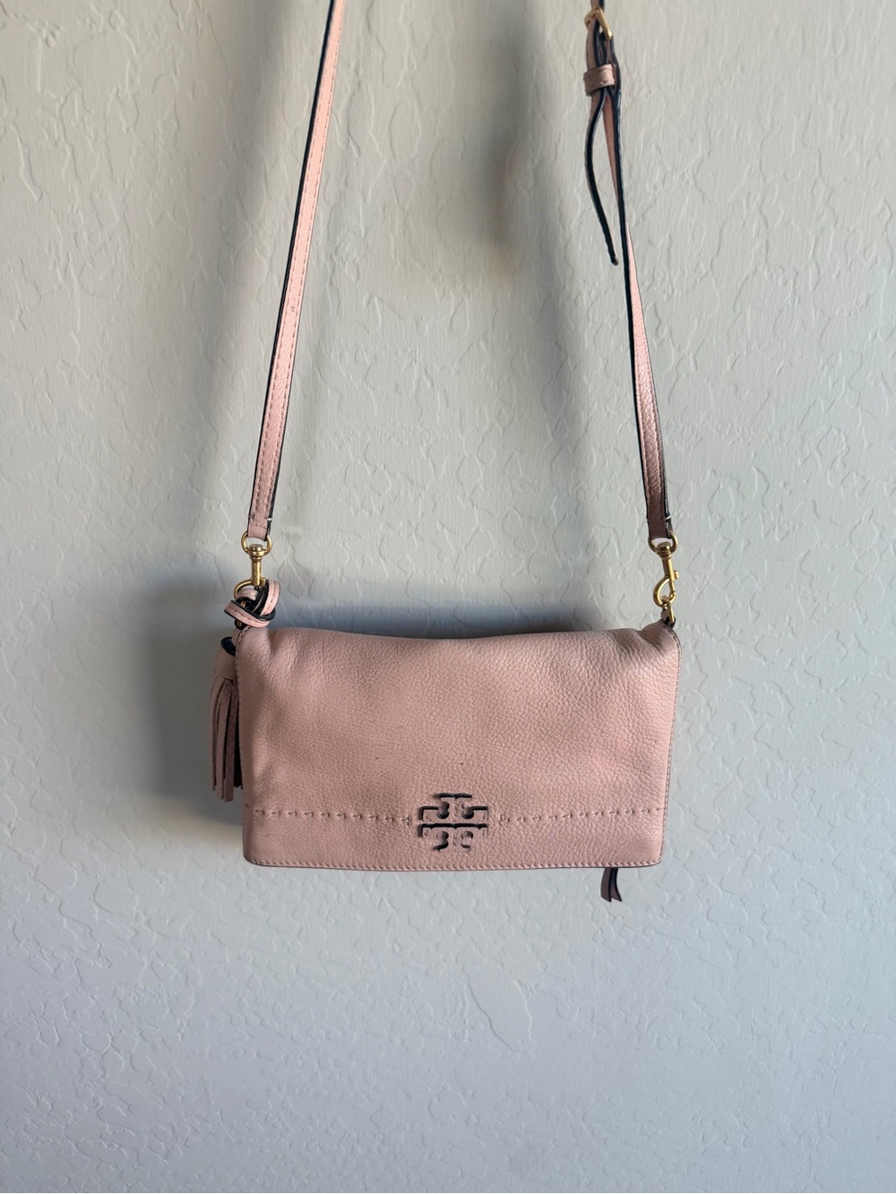 Tory Burch Blush Pink Leather Thea Pebbled Crossbody Bag